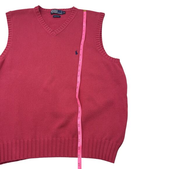 Polo Ralph Lauren Mens VTG Heavyweight Pink Cable Knit Cotton Sweater Vest Sz XL - Picture 10 of 10